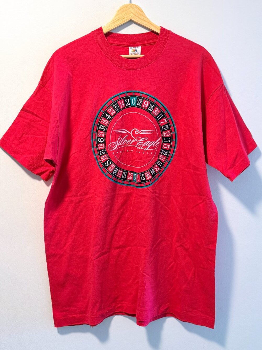 Fruit of the Loom T-Shirt Red Silver Eagle Casino Cruise Mens XL Vintage 90s USA